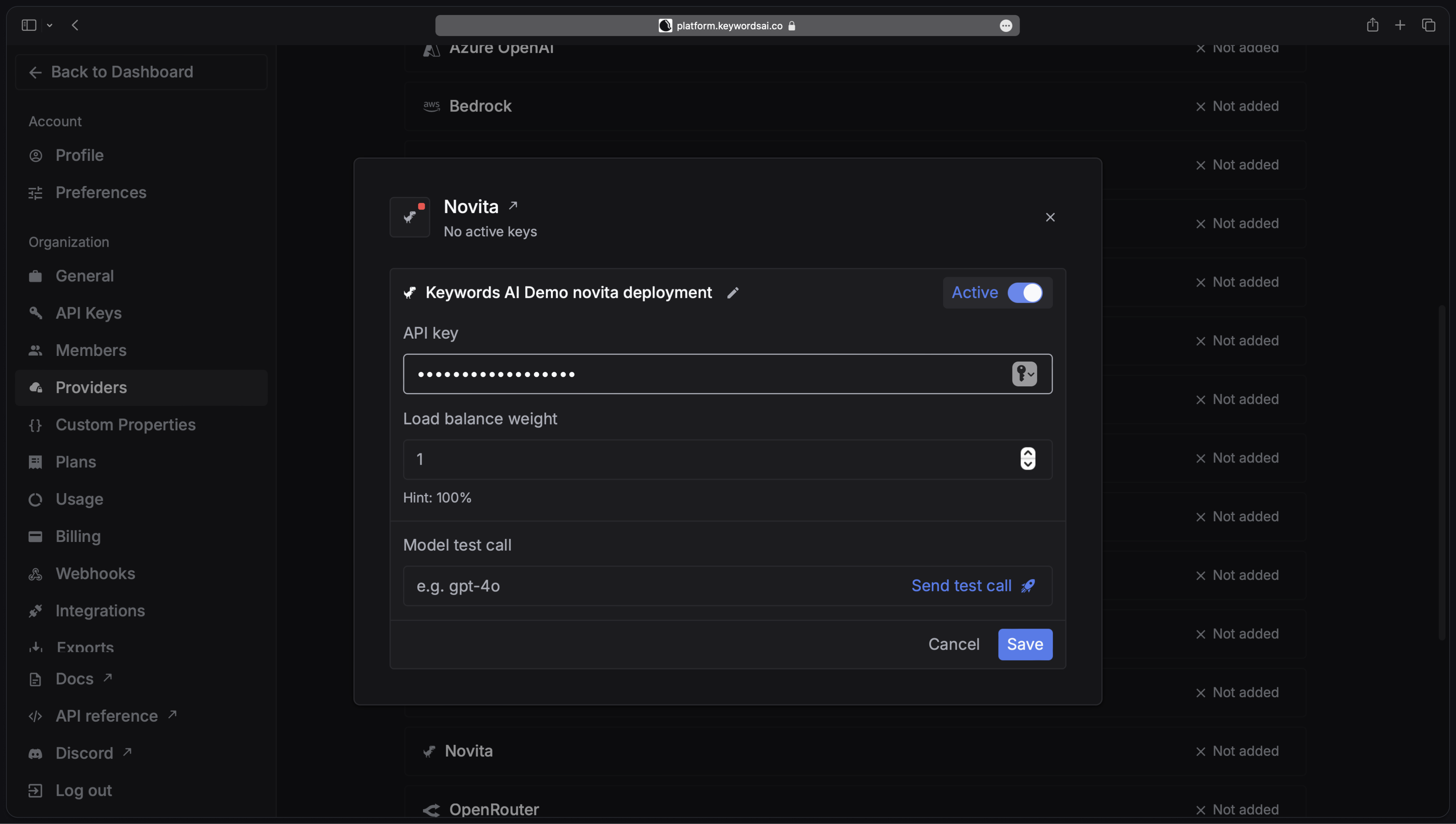 Keywords AI Credentials Page