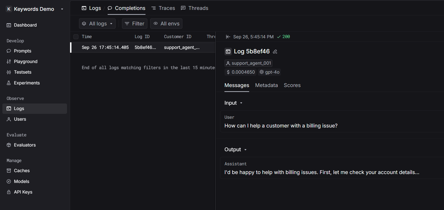 Logs page placeholder