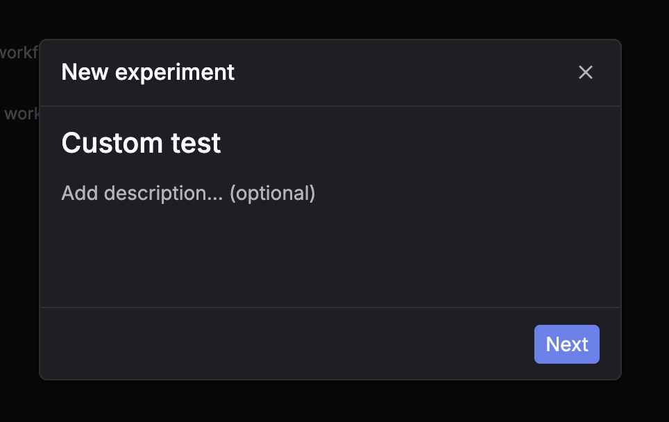 Experiments page with New experiment button