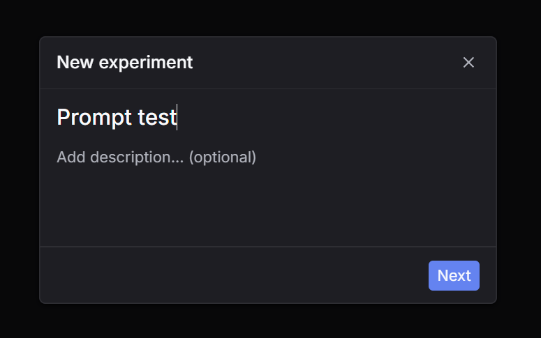 Experiments page with New experiment button