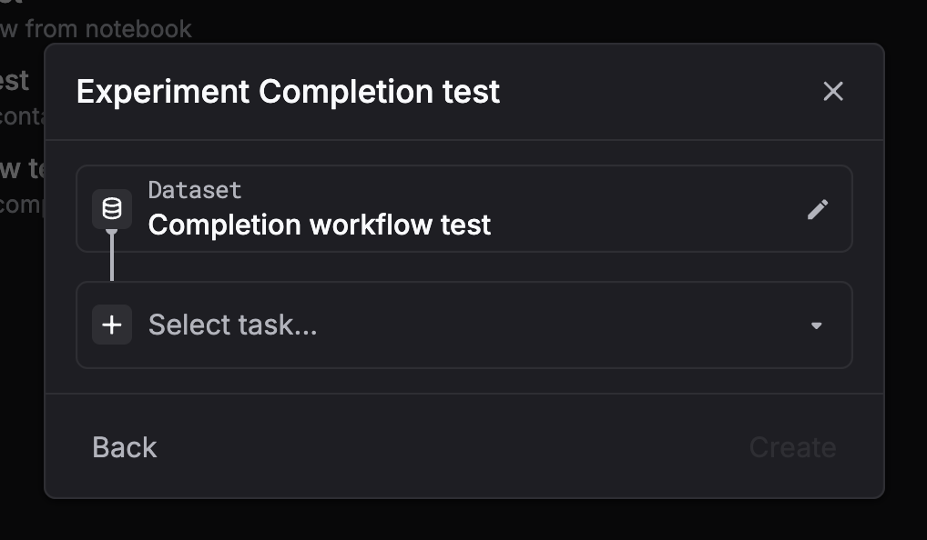 Dataset selector in the New experiment flow