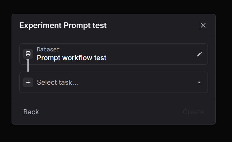 Dataset selector in the New experiment flow