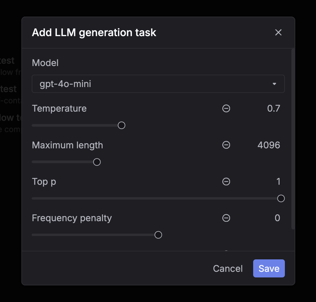 Model configuration (model and parameters)