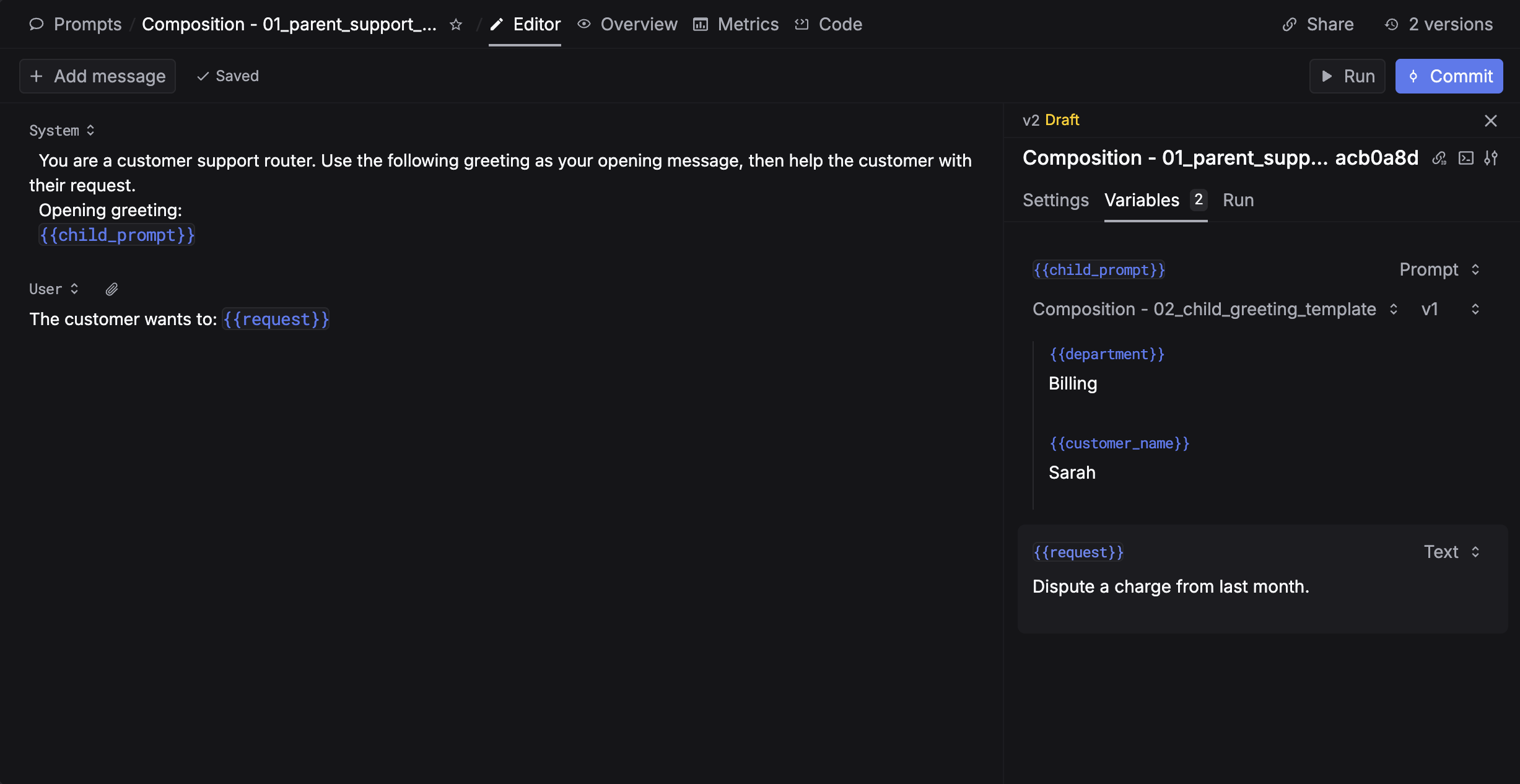 Prompt composition setup