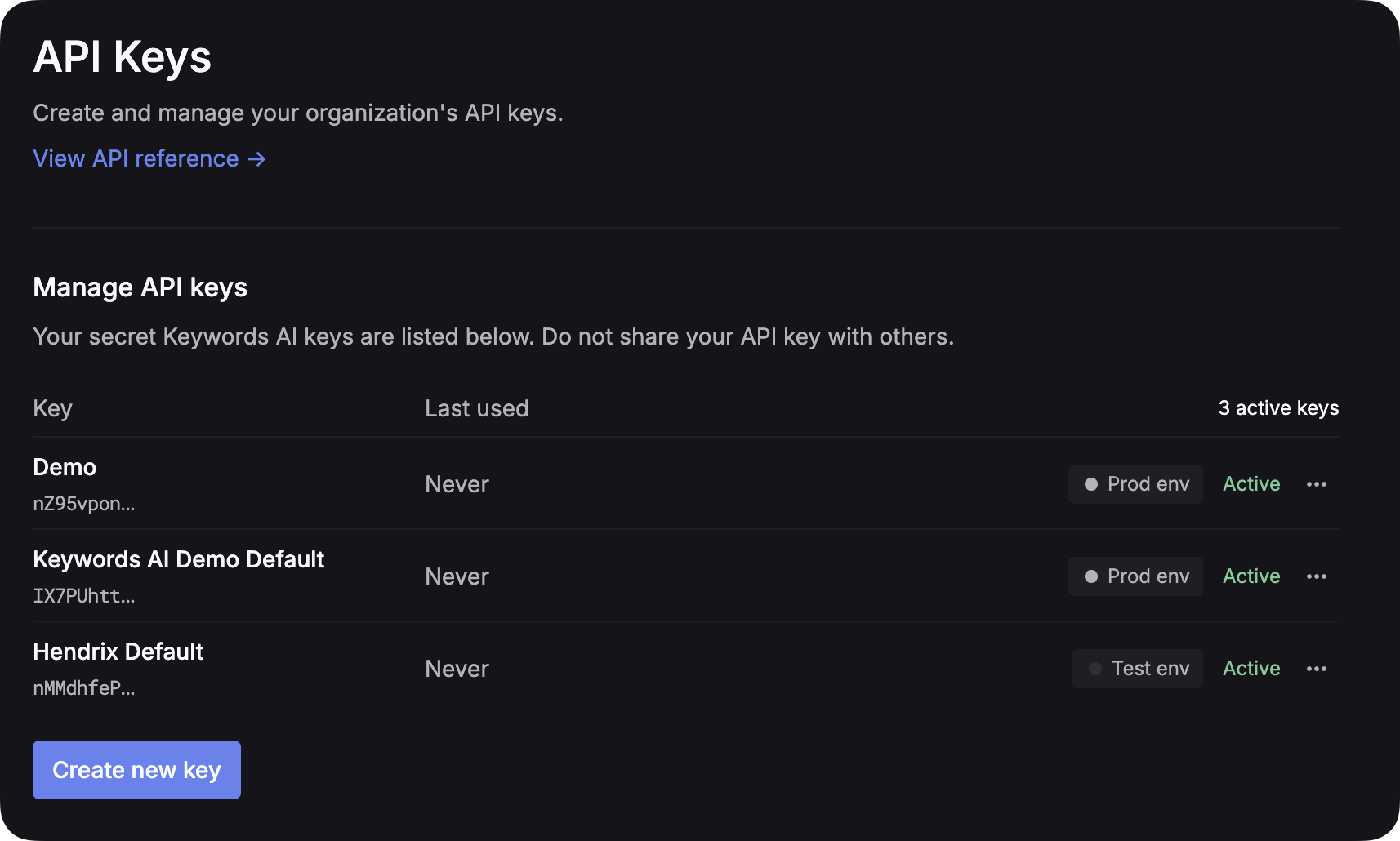 Create API key placeholder