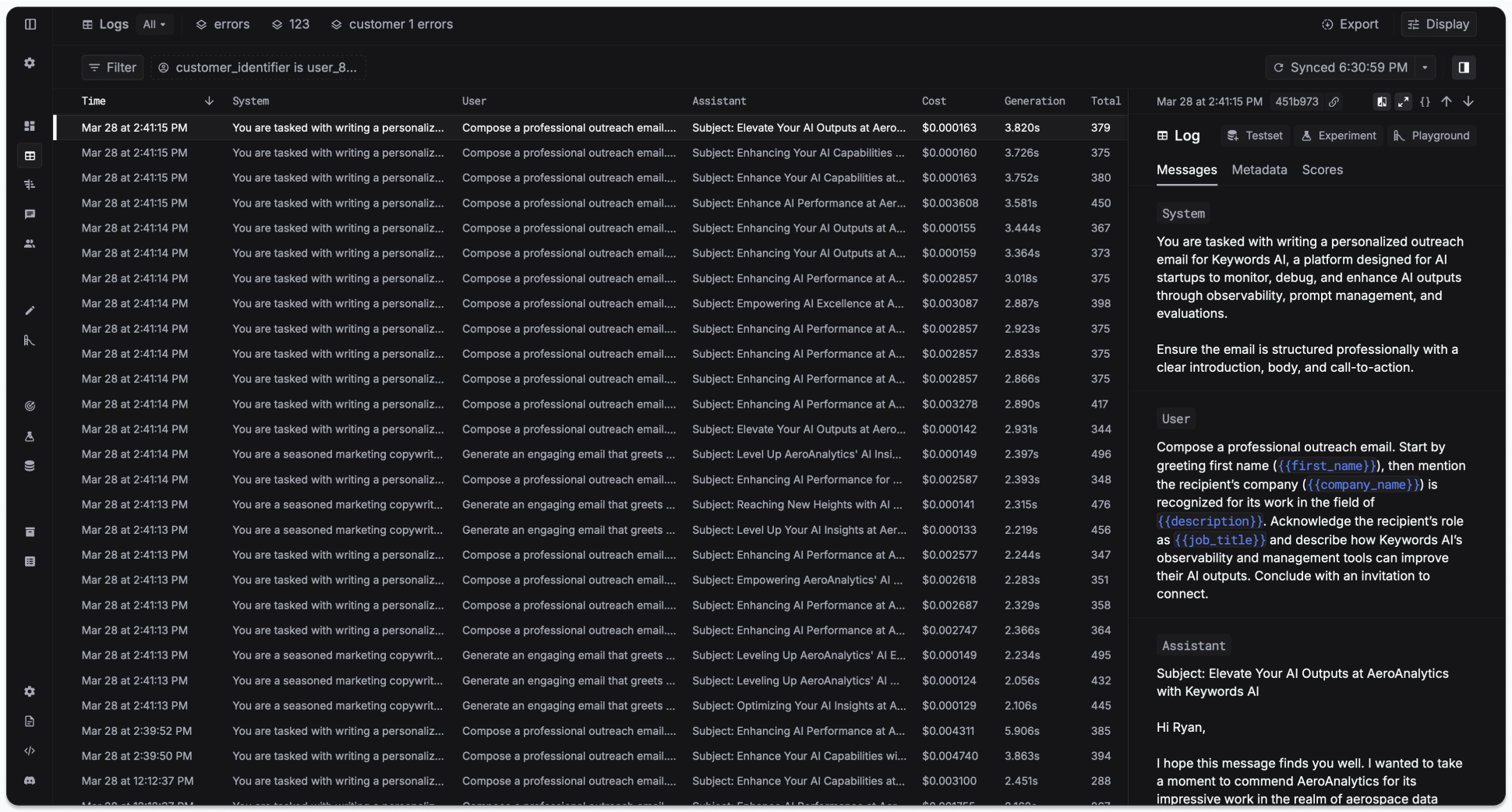 LLM logging interface