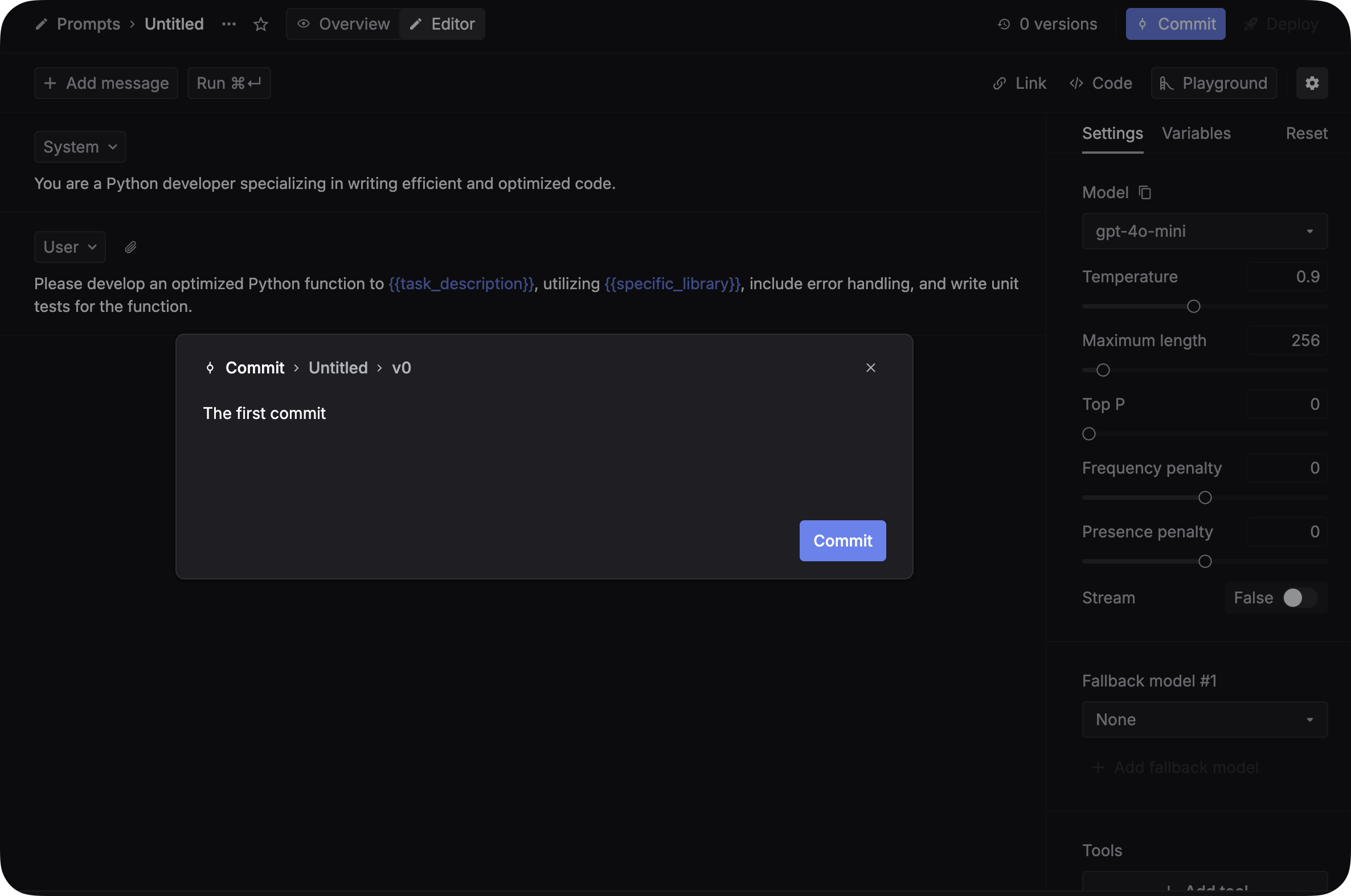 Create prompt placeholder