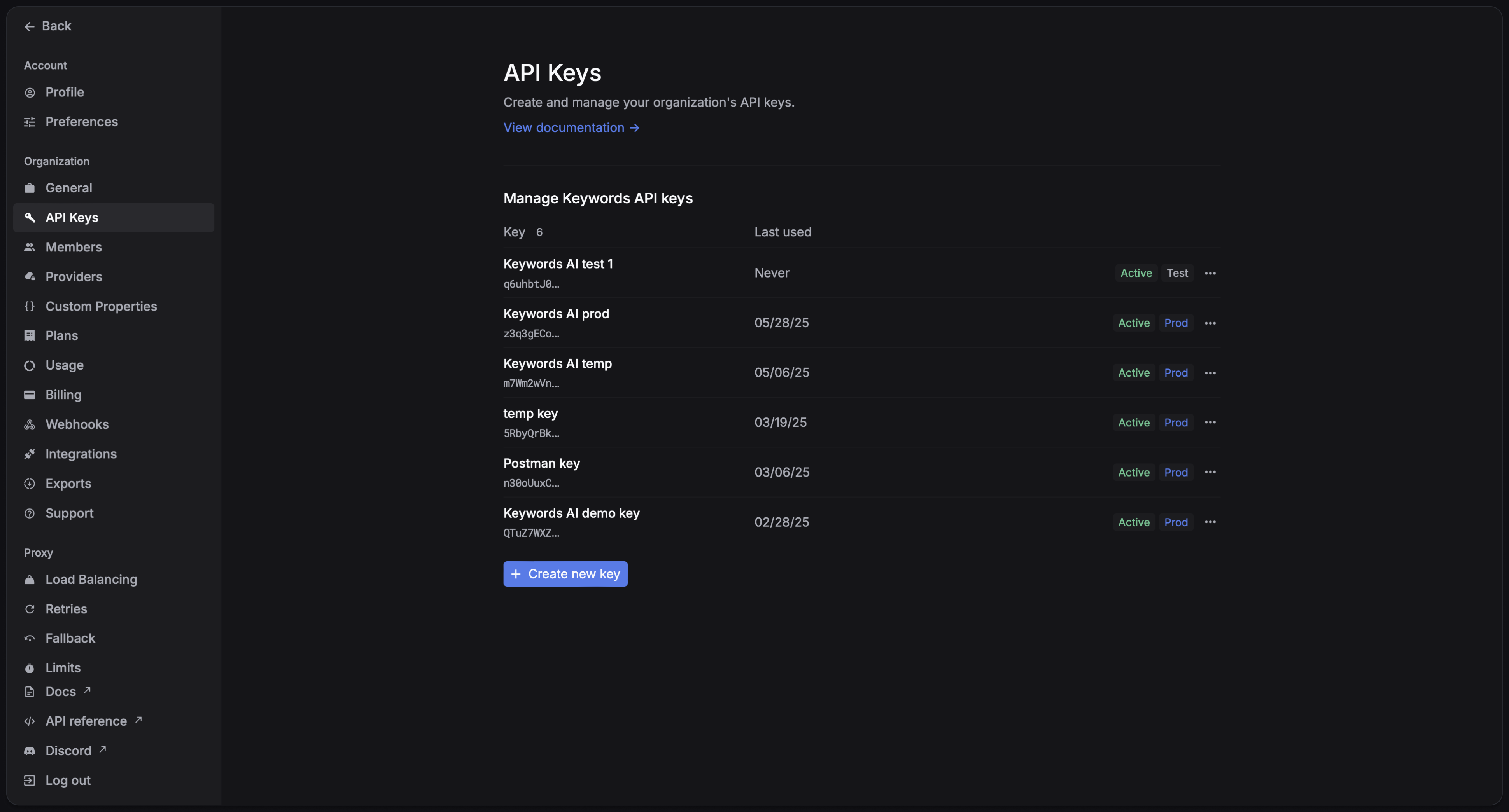 Create API key placeholder
