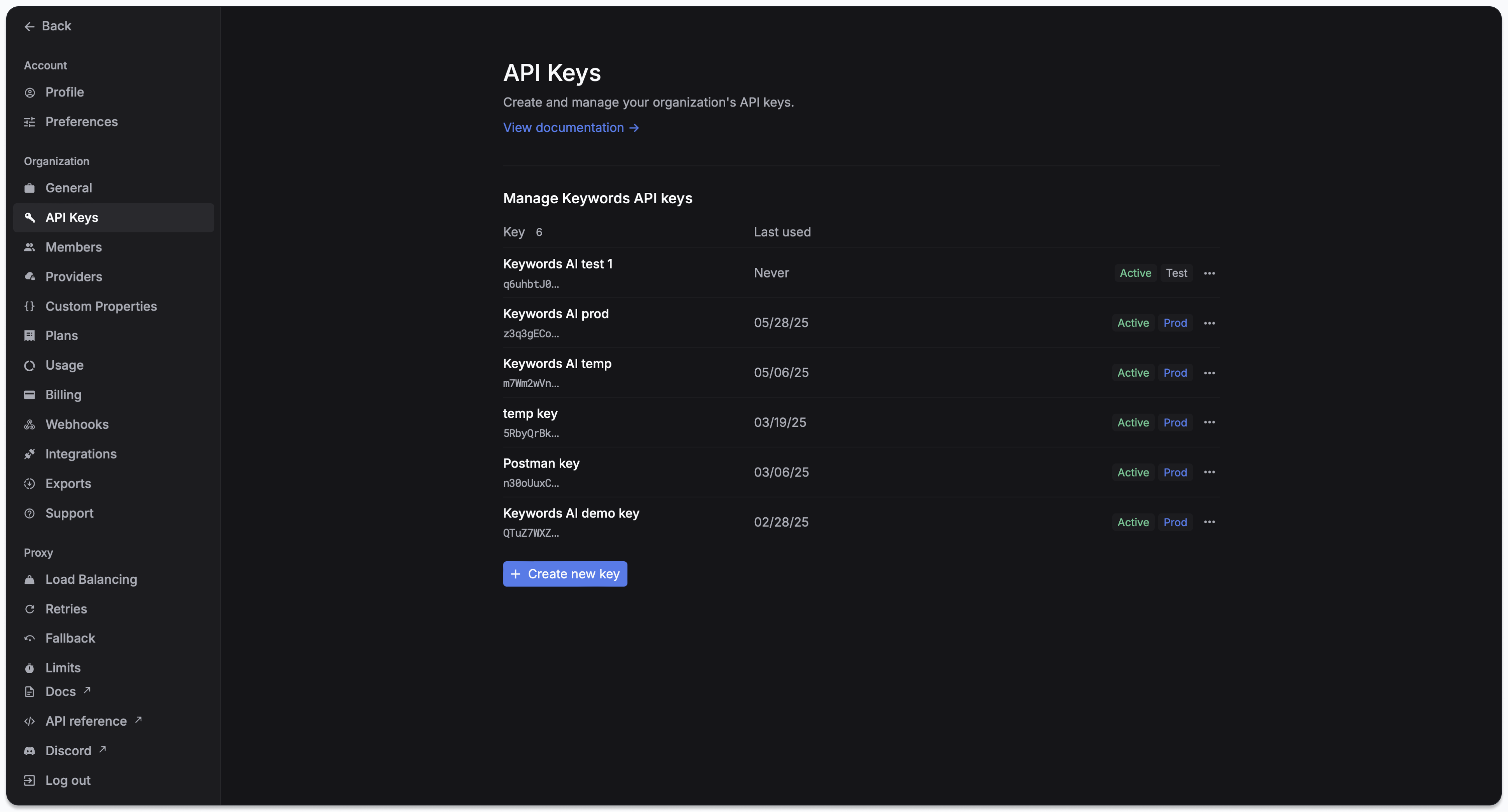 Create API key placeholder