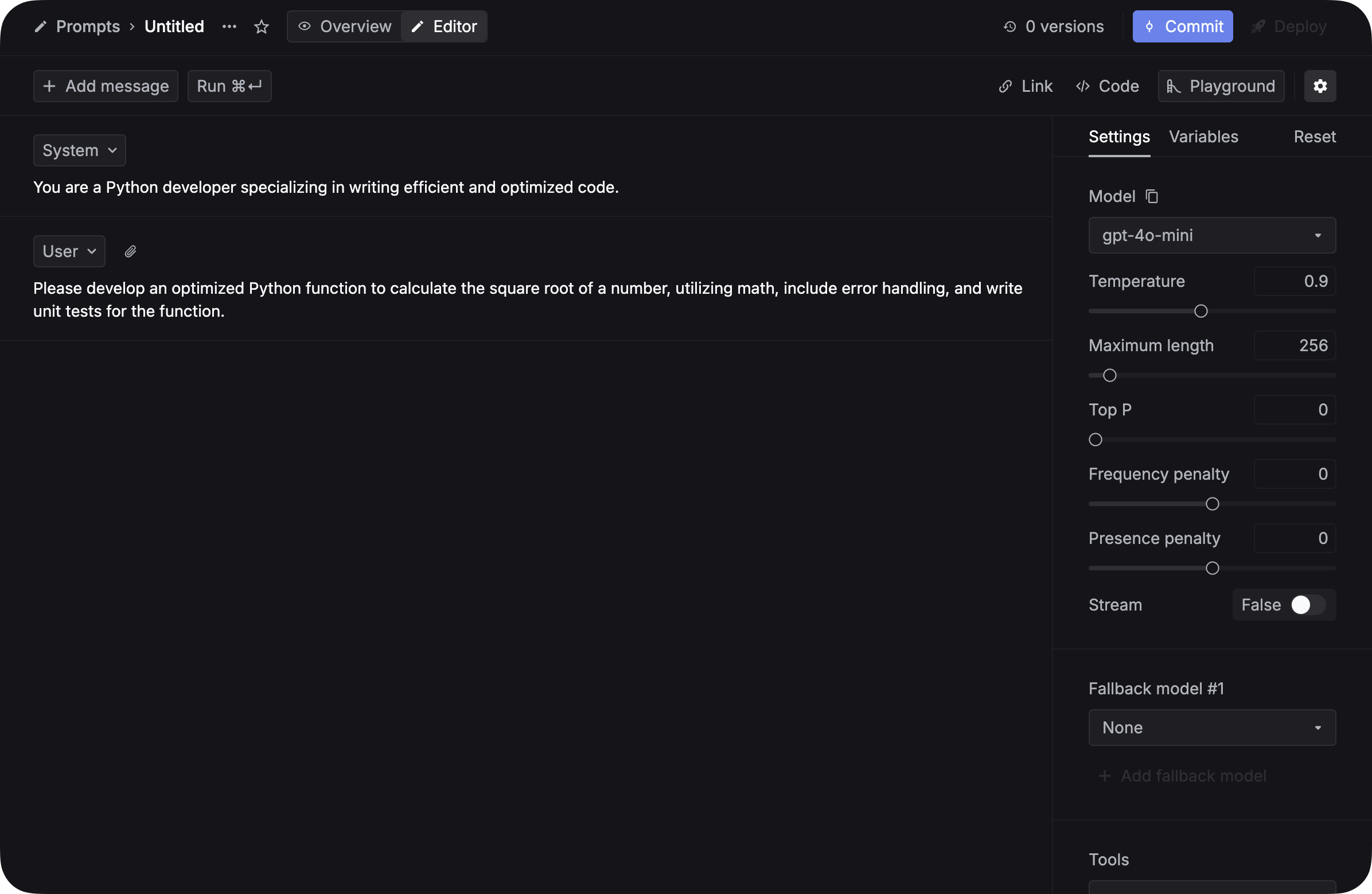 Create prompt placeholder