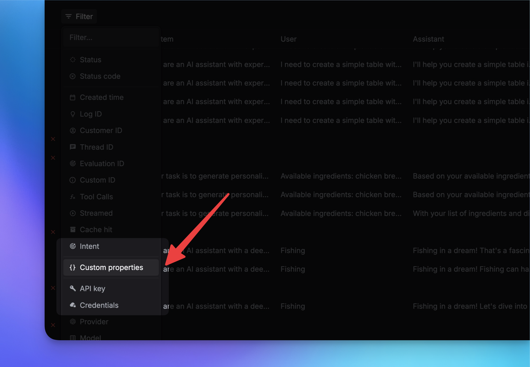 Filter by custom properties