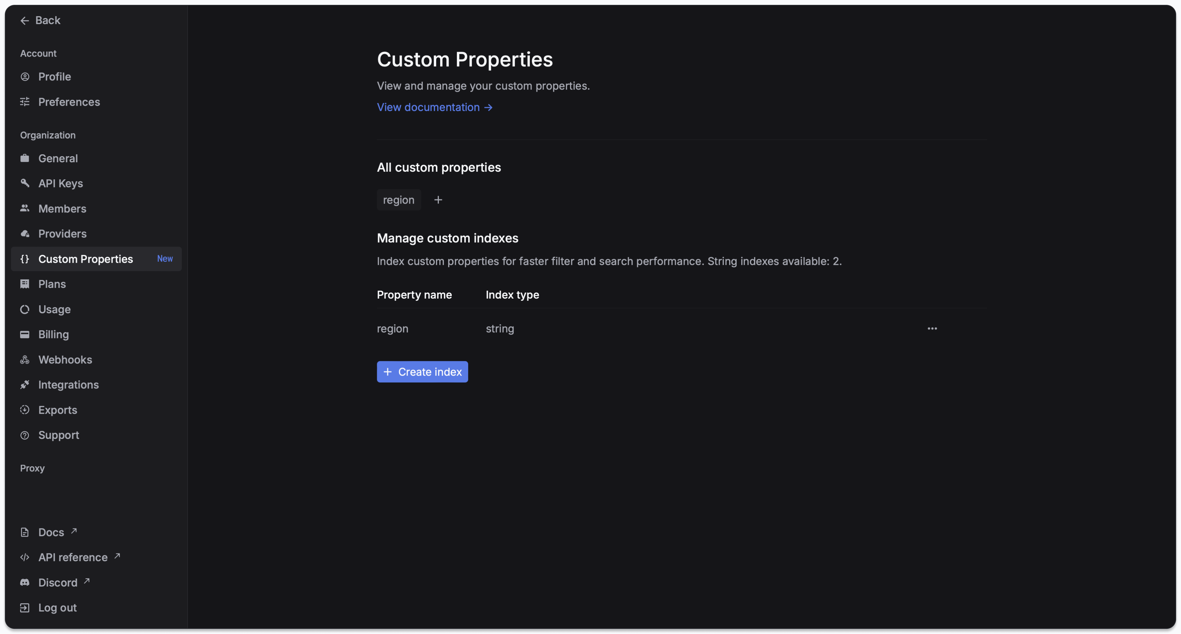 Index custom properties