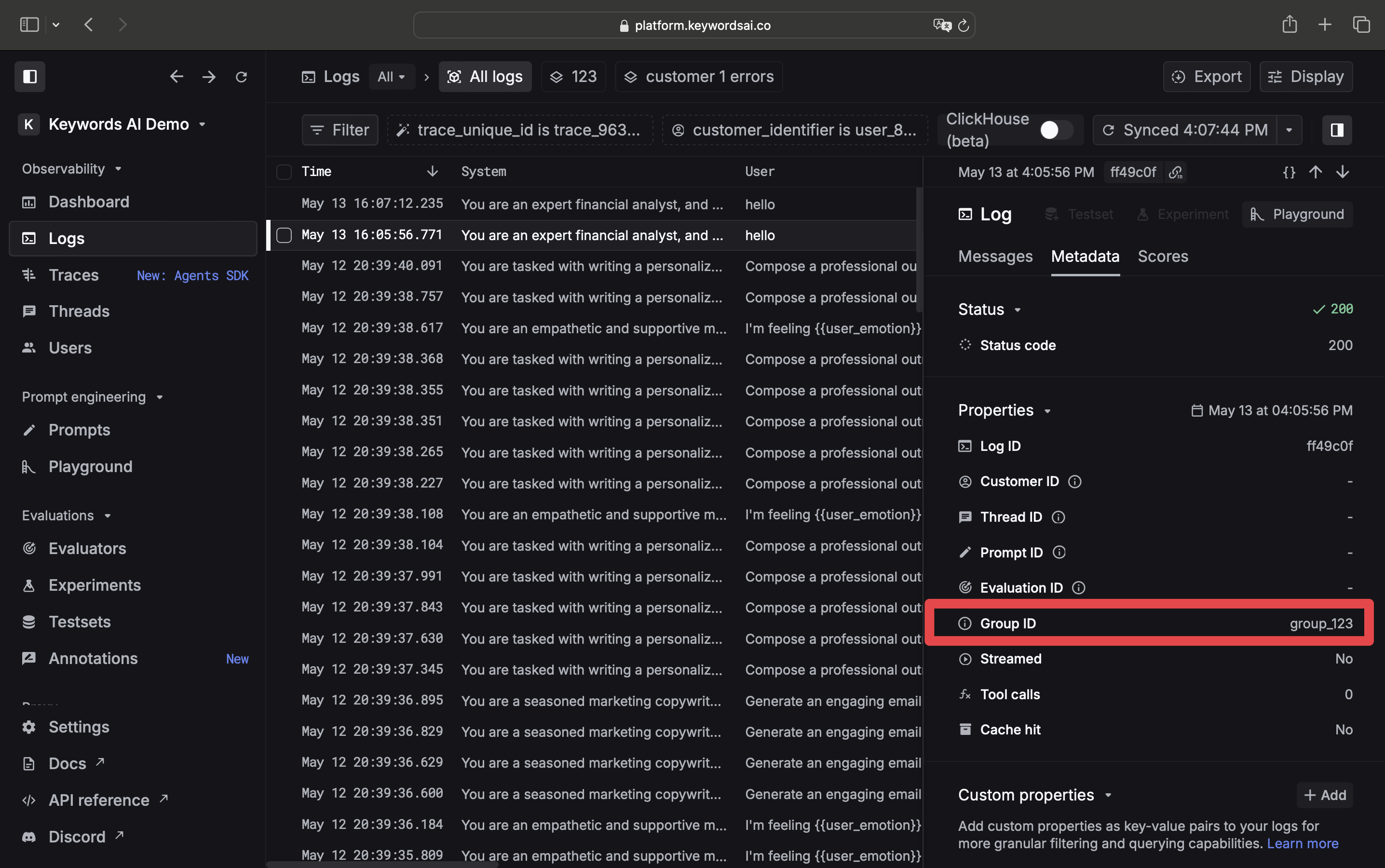 Group logs