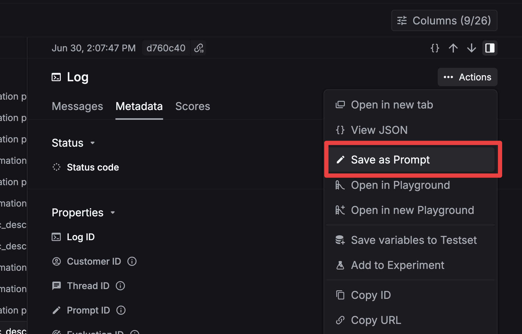 Save log as prompt