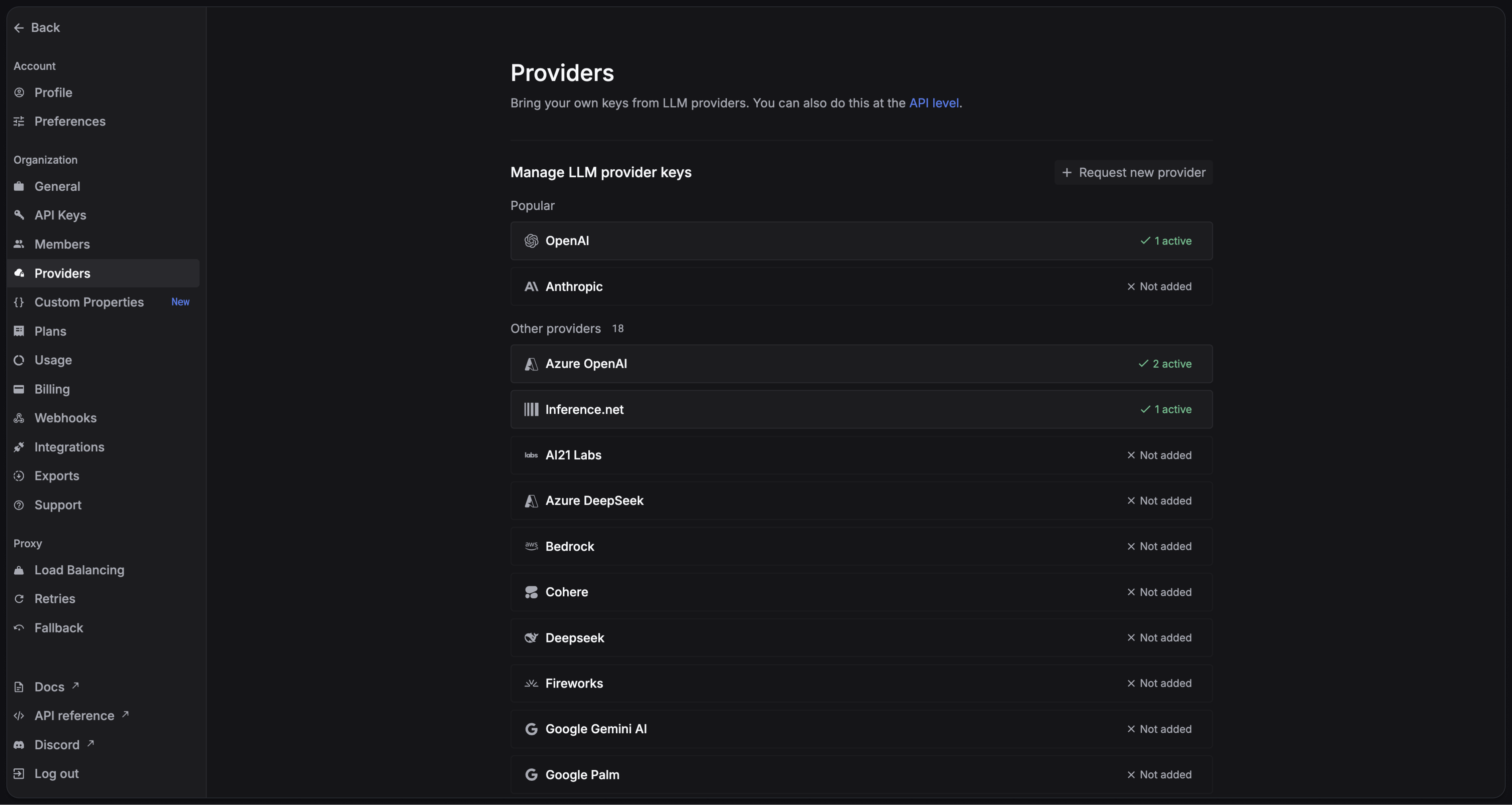 Providers page