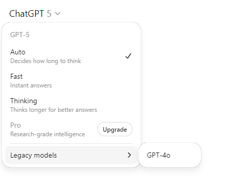 Screenshot of the model selector interface
